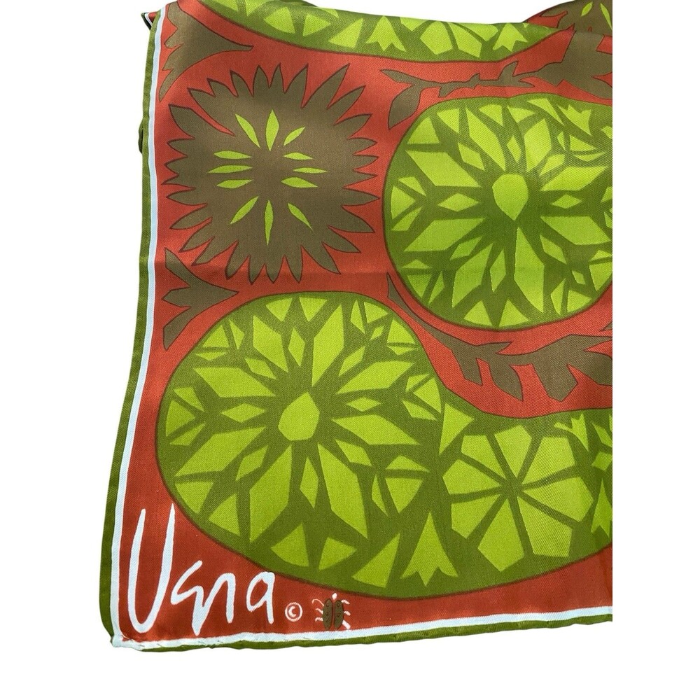 Vintage Vera Neumann Scarf Oblong Green Rust Brown Avacado Paisley Ladybug MCM